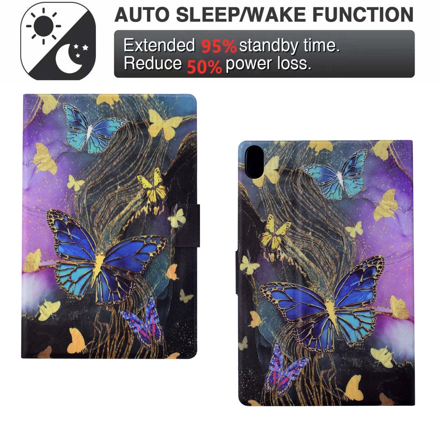 For iPad mini (2021) Case PU Leather Card Slots Tablet Cover with Auto Wake / Sleep - Golden Butterflies