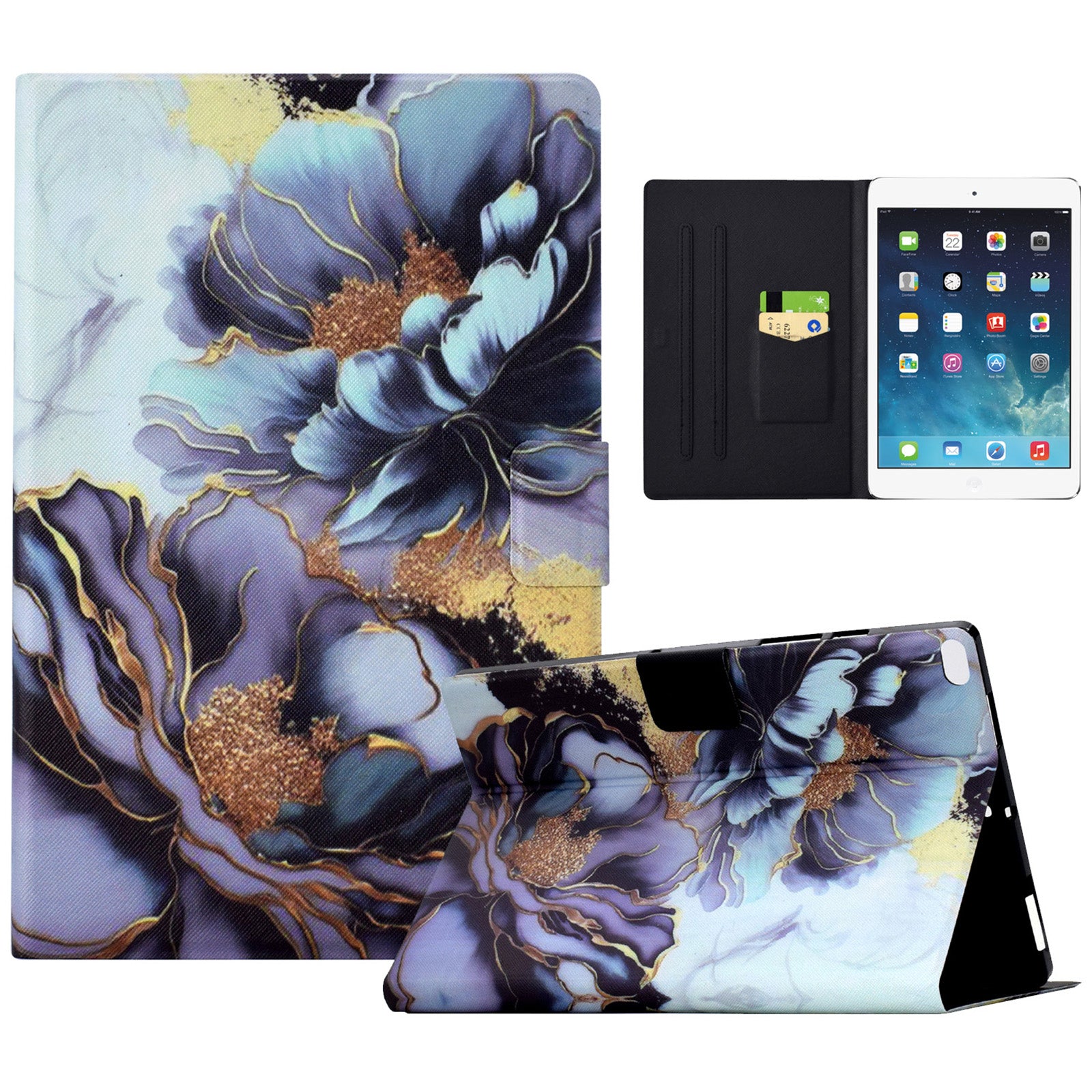 For iPad Mini / Mini 2 / mini 3 / mini 4 / mini (2019) 7.9 inch Case PU Leather Pattern Printed Cover with Card Holder - Peony Flower