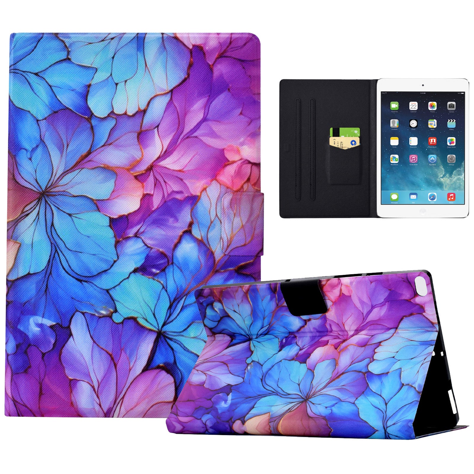 For iPad Mini / Mini 2 / mini 3 / mini 4 / mini (2019) 7.9 inch Case PU Leather Pattern Printed Cover with Card Holder - Petal