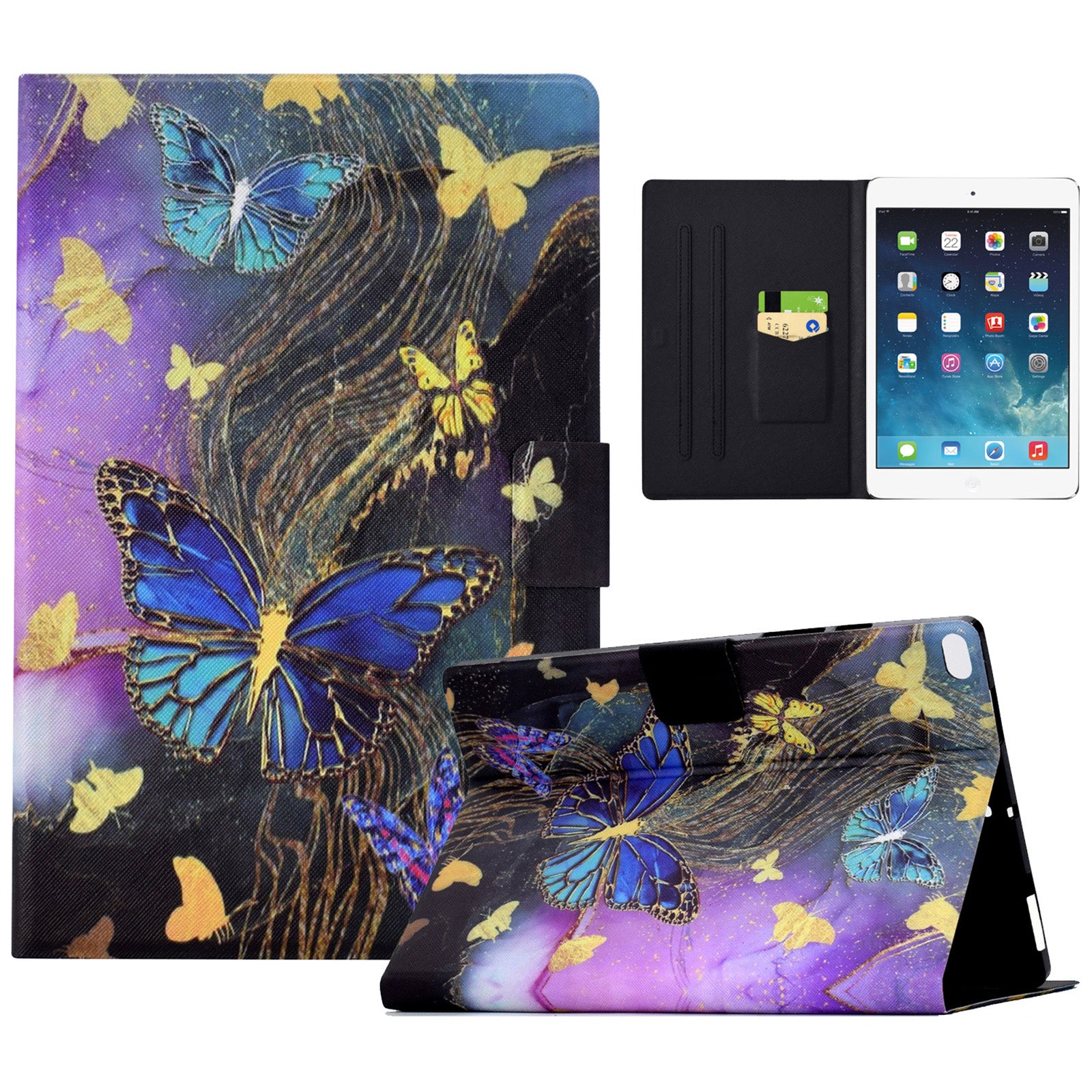 For iPad Mini / Mini 2 / mini 3 / mini 4 / mini (2019) 7.9 inch Case PU Leather Pattern Printed Cover with Card Holder - Golden Butterflies