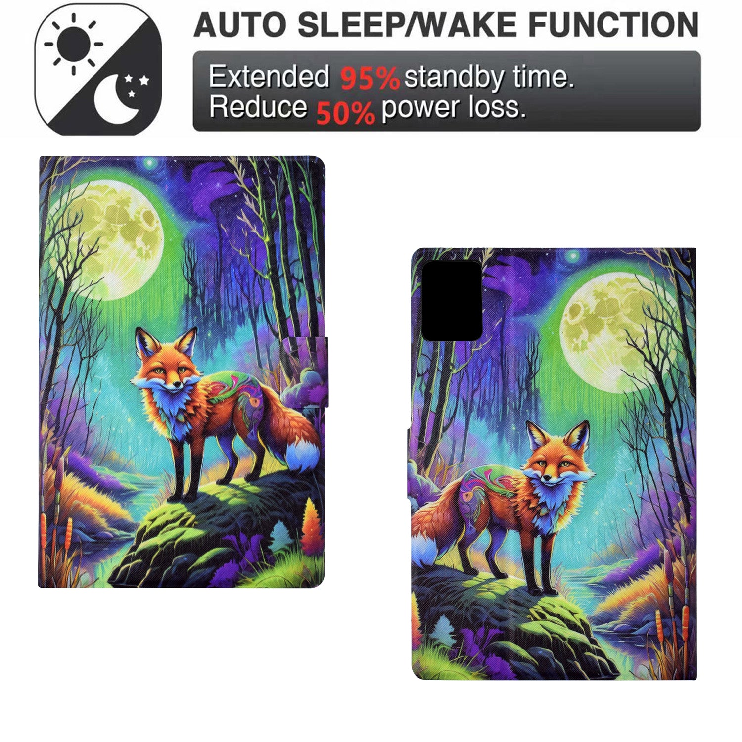 For Lenovo Tab M11 / Xiaoxin Pad 11 2024 Case Pattern Printing PU Leather Tablet Cover - Moonlight Fox