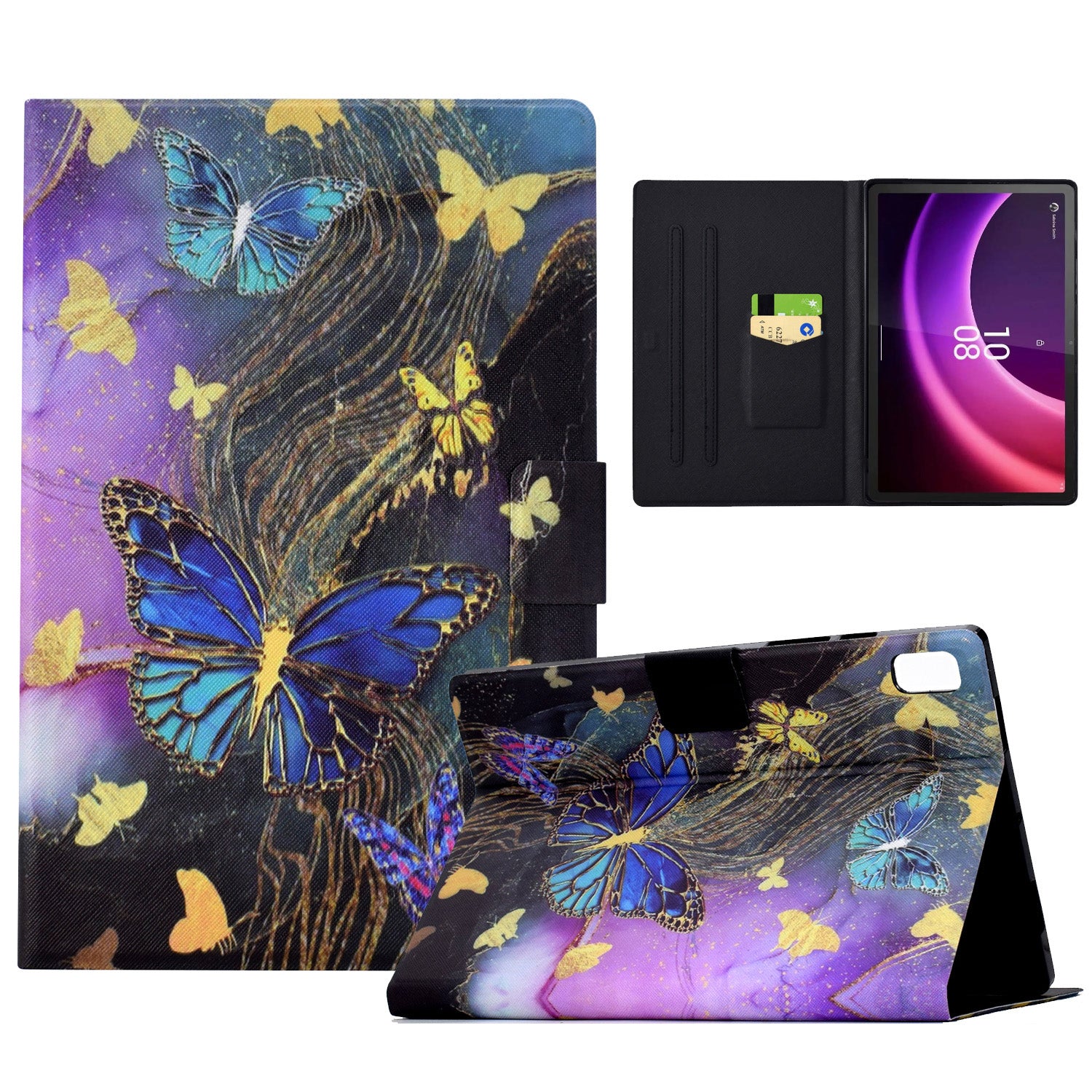 For Lenovo Tab P11 Gen 2 / Xiaoxin Pad Plus (2023) Case Card Slot Leather Stand Tablet Cover - Golden Butterflies