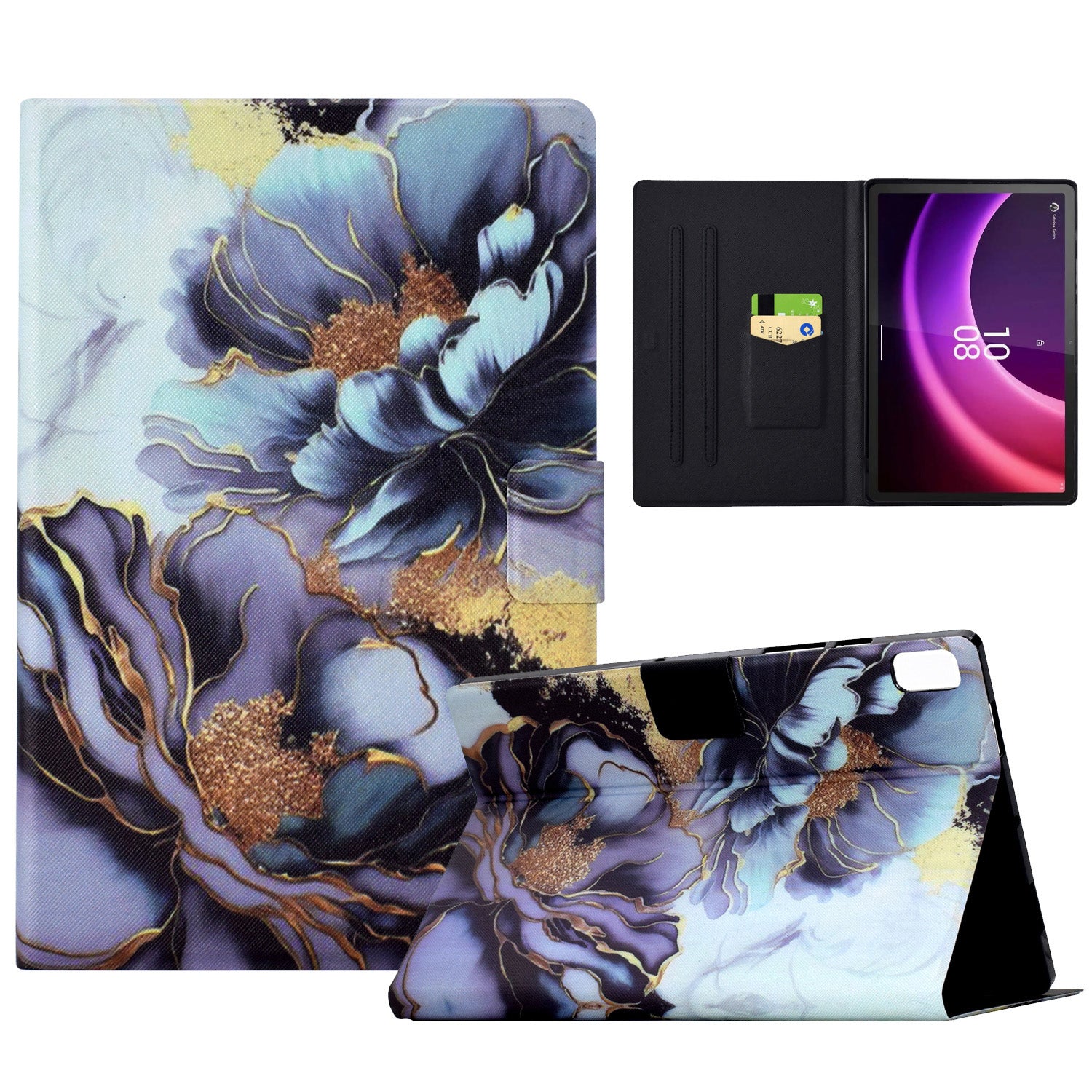 For Lenovo Tab P11 Gen 2 / Xiaoxin Pad Plus (2023) Case Card Slot Leather Stand Tablet Cover - Peony Flower