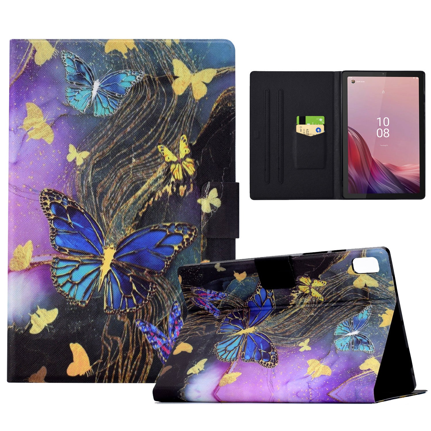 For Lenovo Tab M9 TB-310FU Case Pattern Anti-Collision Leather Shell with Auto Wake / Sleep Function - Golden Butterflies