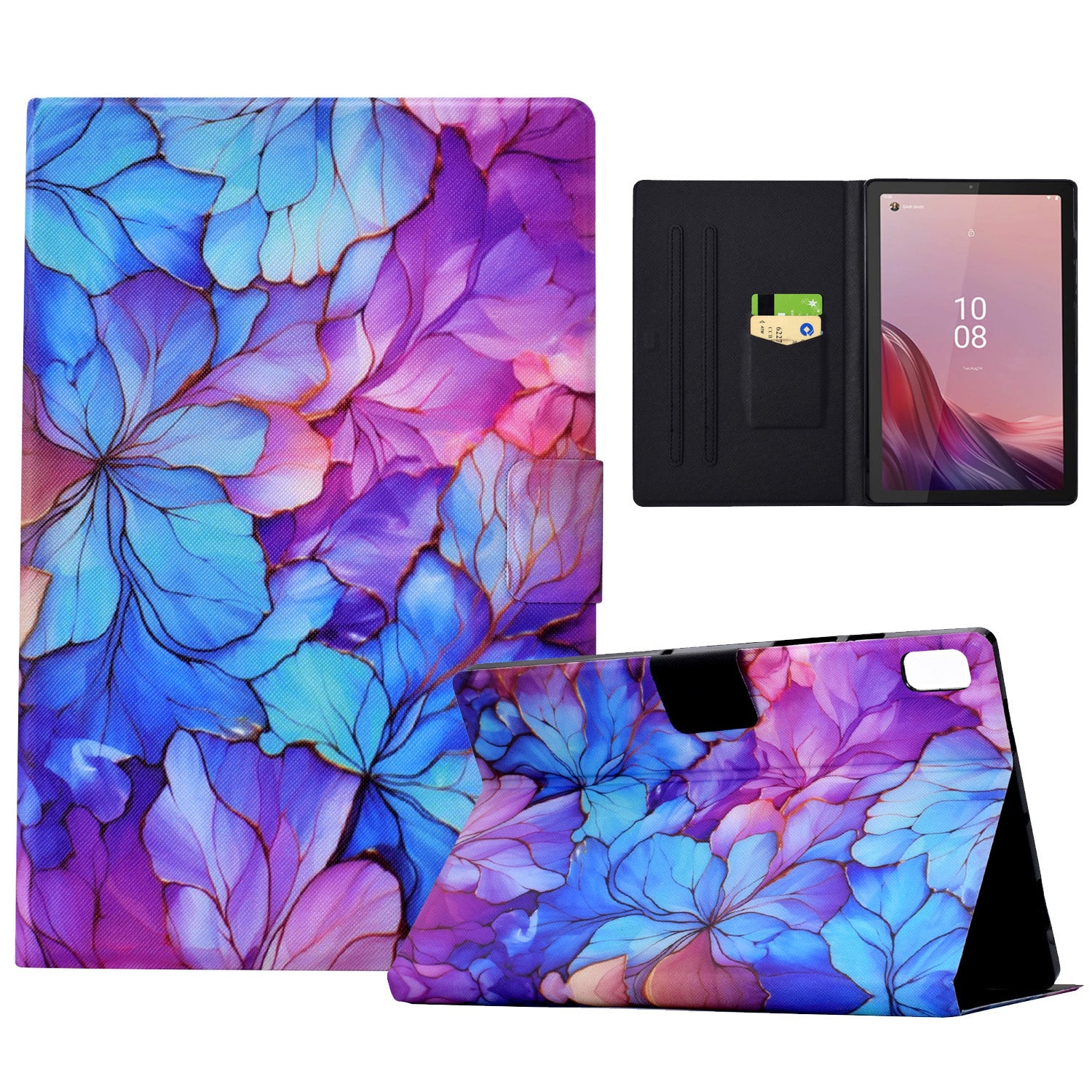 For Lenovo Tab M9 TB-310FU Case Pattern Anti-Collision Leather Shell with Auto Wake / Sleep Function - Petal