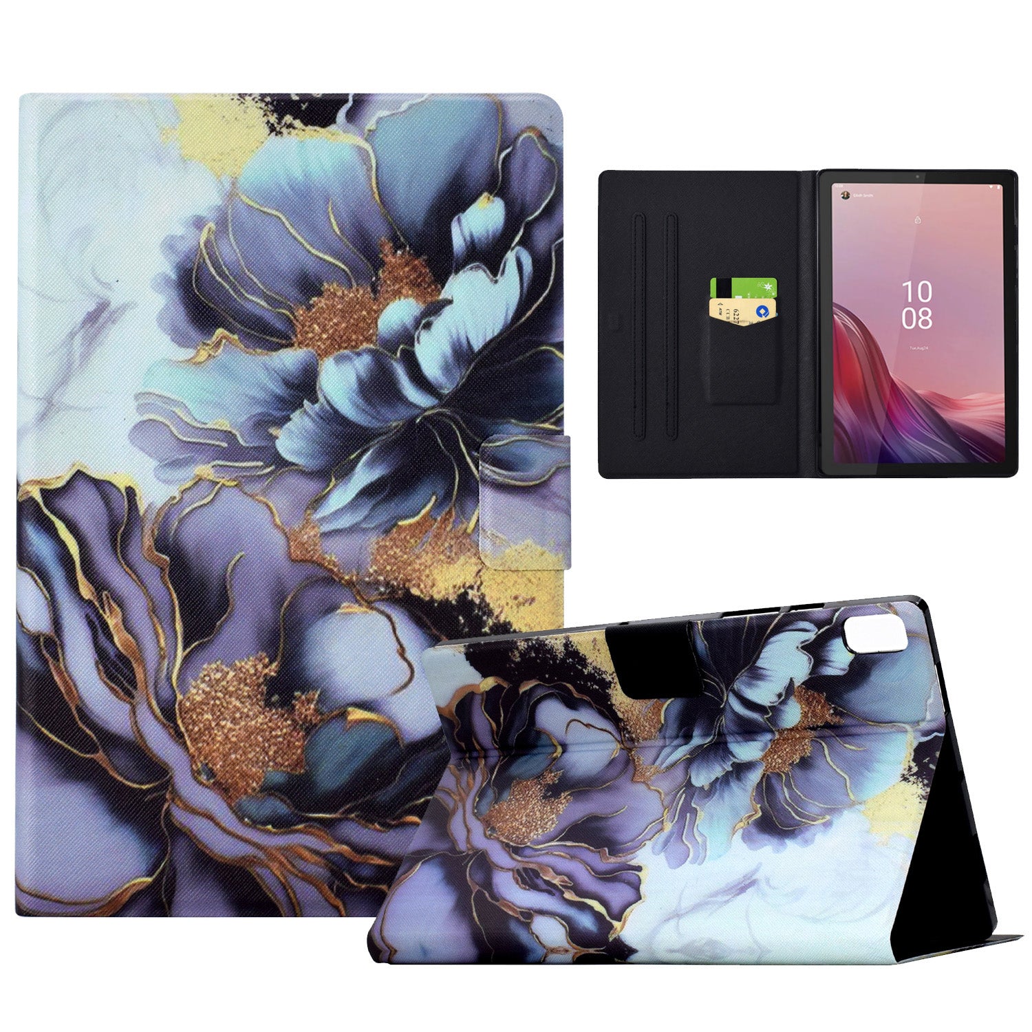 For Lenovo Tab M9 TB-310FU Case Pattern Anti-Collision Leather Shell with Auto Wake / Sleep Function - Peony Flower