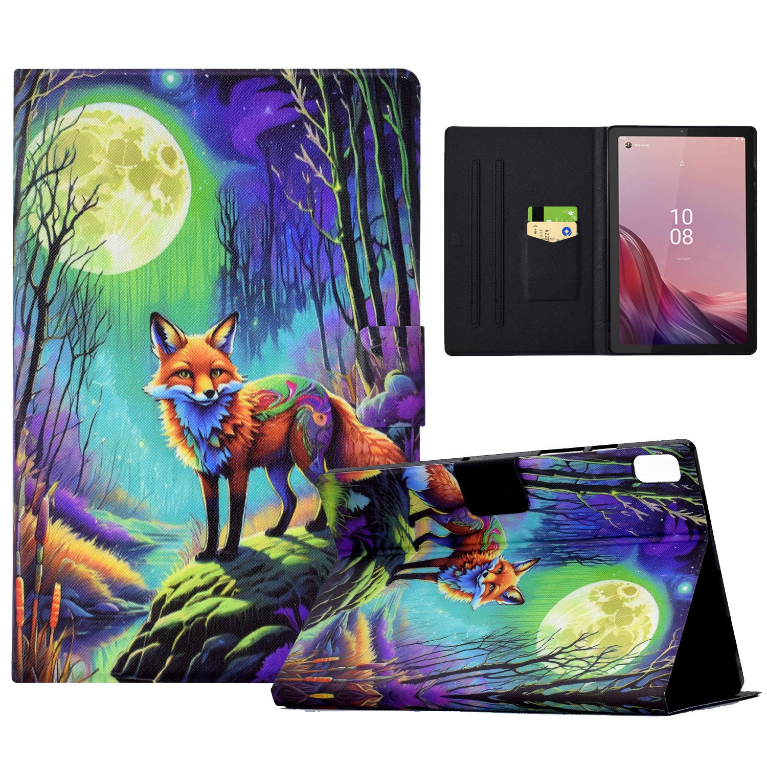 For Lenovo Tab M9 TB-310FU Case Pattern Anti-Collision Leather Shell with Auto Wake / Sleep Function - Moonlight Fox