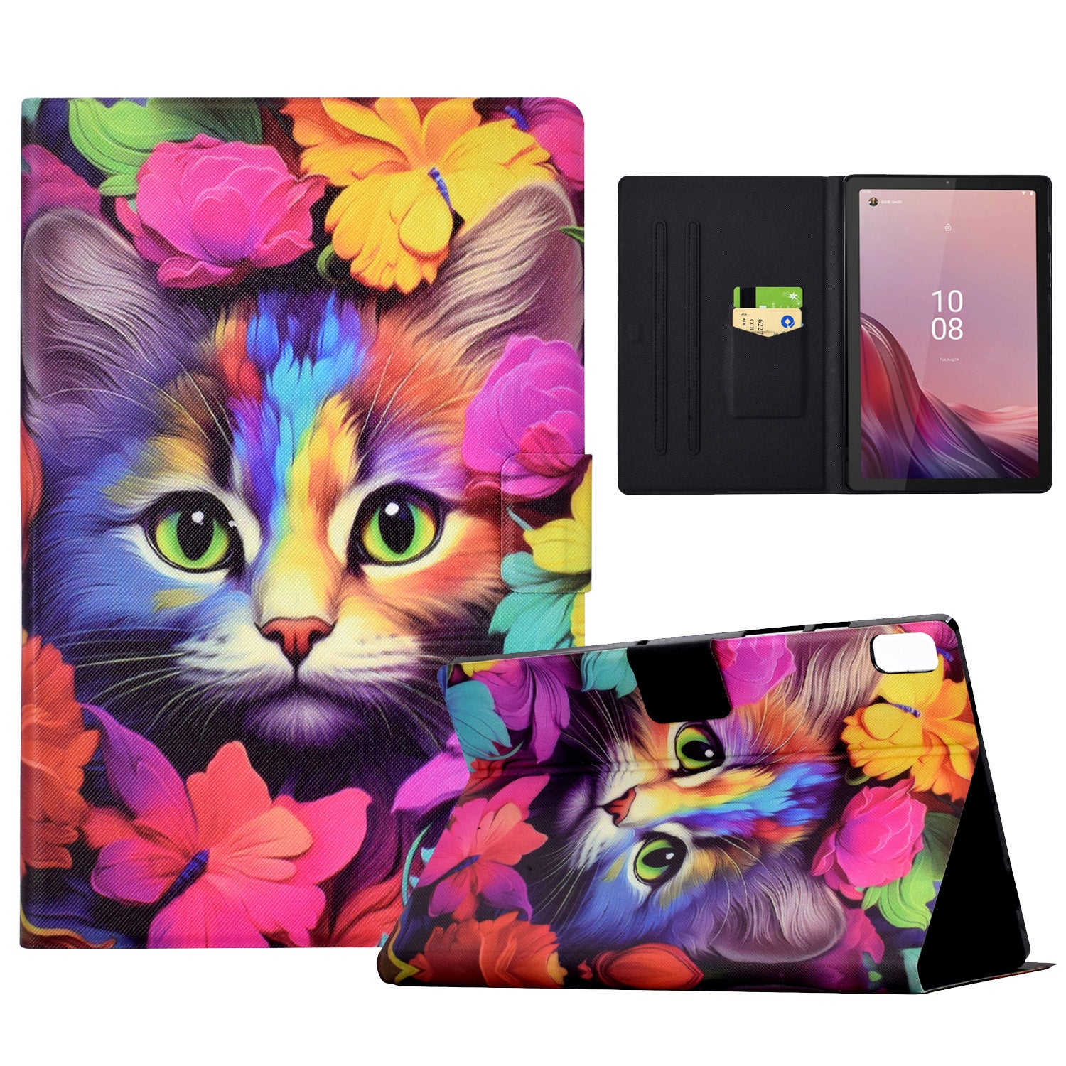 For Lenovo Tab M9 TB-310FU Case Pattern Anti-Collision Leather Shell with Auto Wake / Sleep Function - Rose Cat