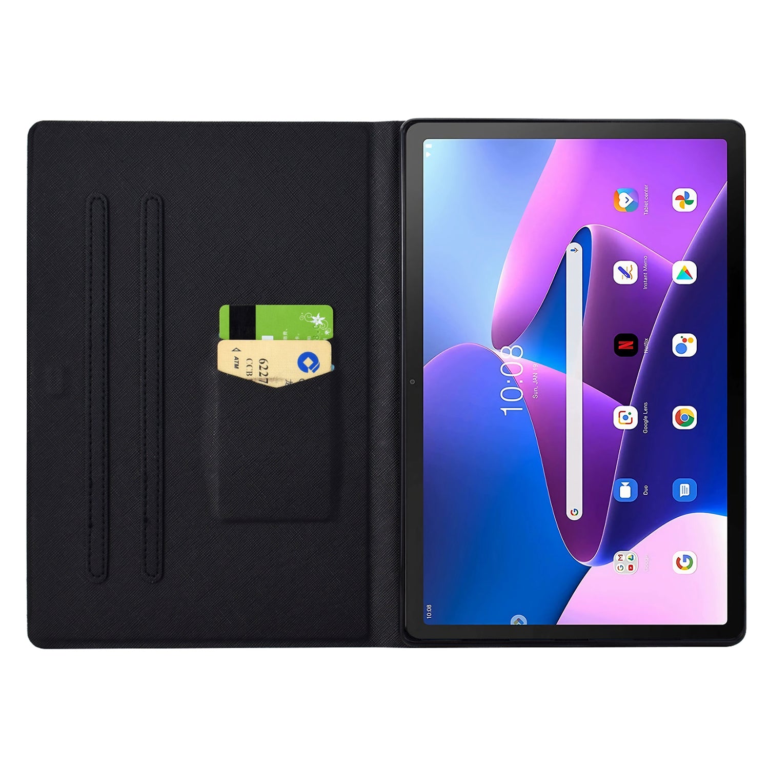 For Lenovo Tab M10 Plus (3rd Gen) Case Pattern Printed PU Leather Tablet Smart Cover with Card Holder - Petal