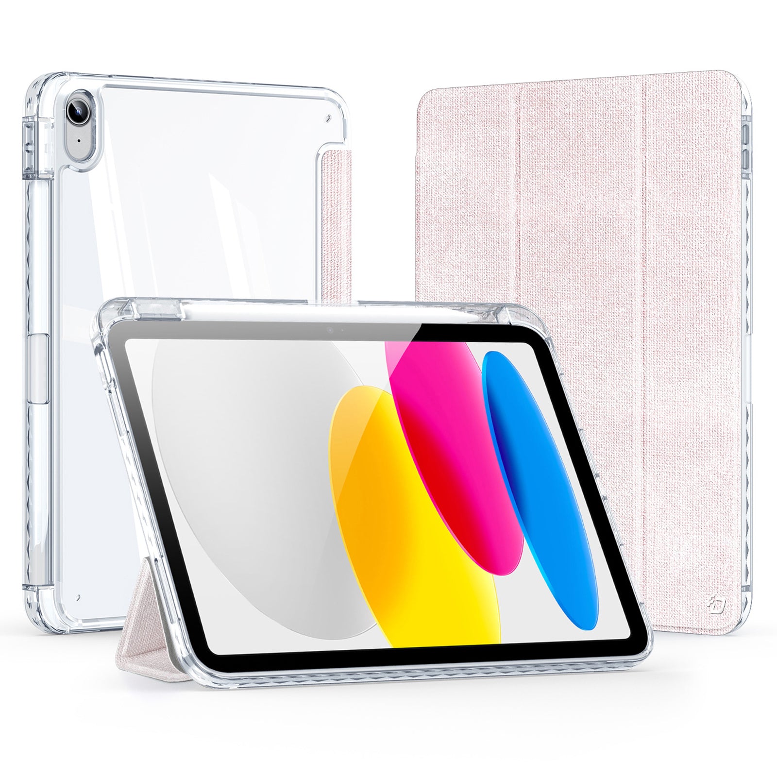 DUX DUCIS Unid Series For iPad 10.9 (2022) Tablet Case Clear Auto Wake / Sleep TPU+PC+Leather Shell - Light Pink