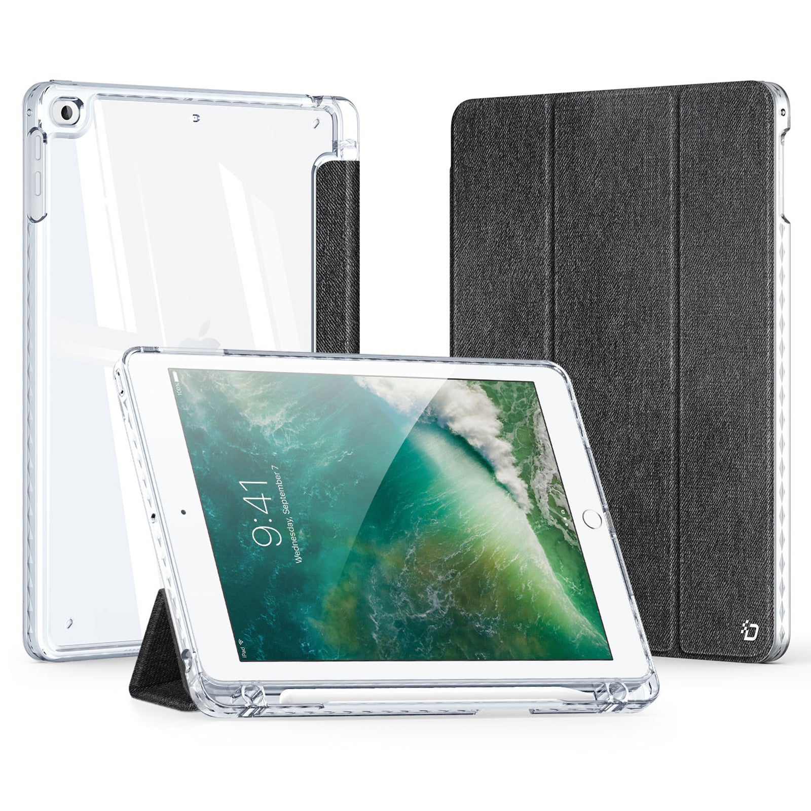 DUX DUCIS Unid Series For iPad 9.7-inch (2017) / (2018) / Air (2013) / Air 2 Case Auto Wake / Sleep PU Leather Clear Back Tablet Cover - Black