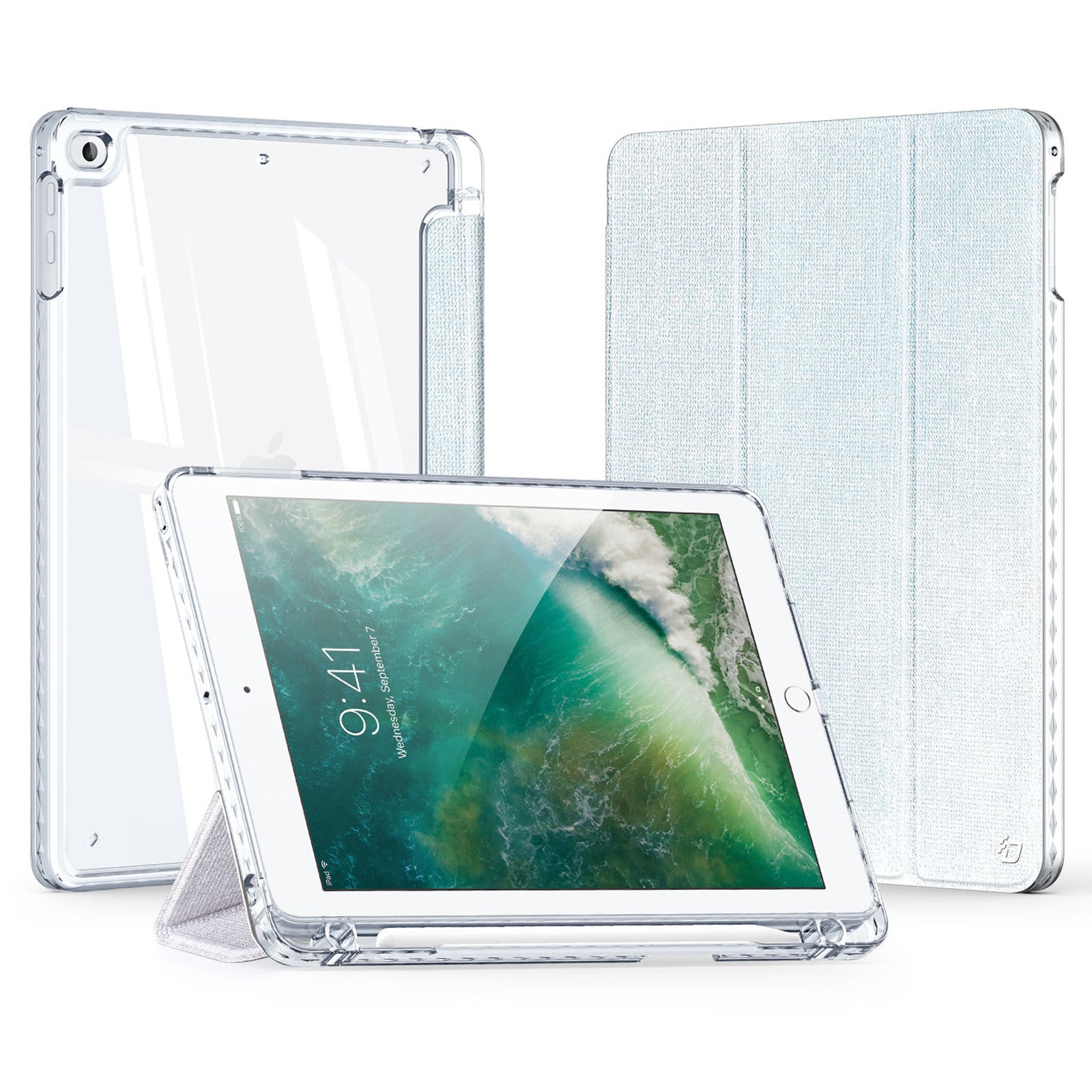 DUX DUCIS Unid Series For iPad 9.7-inch (2017) / (2018) / Air (2013) / Air 2 Case Auto Wake / Sleep PU Leather Clear Back Tablet Cover - Baby Blue