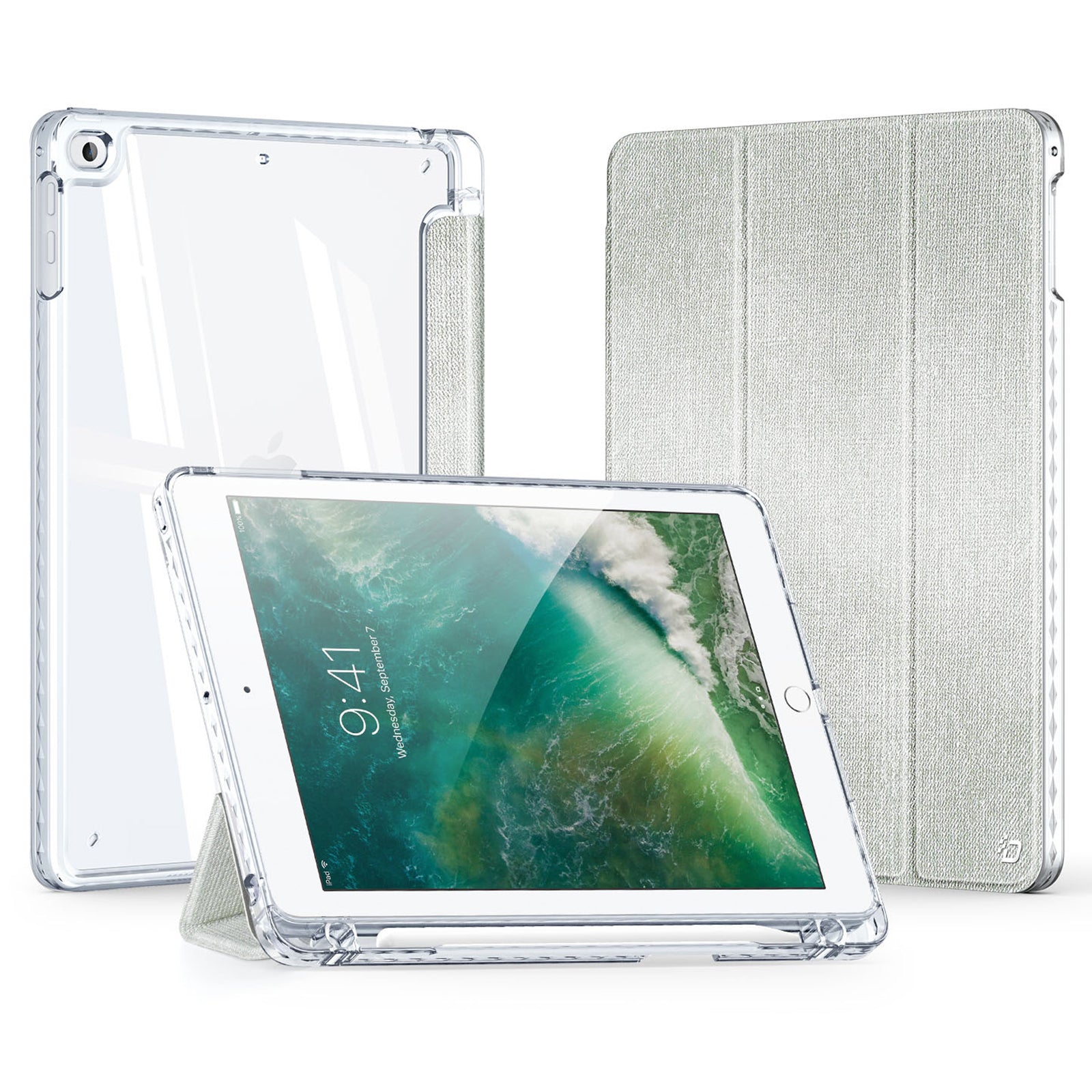 DUX DUCIS Unid Series For iPad 9.7-inch (2017) / (2018) / Air (2013) / Air 2 Case Auto Wake / Sleep PU Leather Clear Back Tablet Cover - Light Green