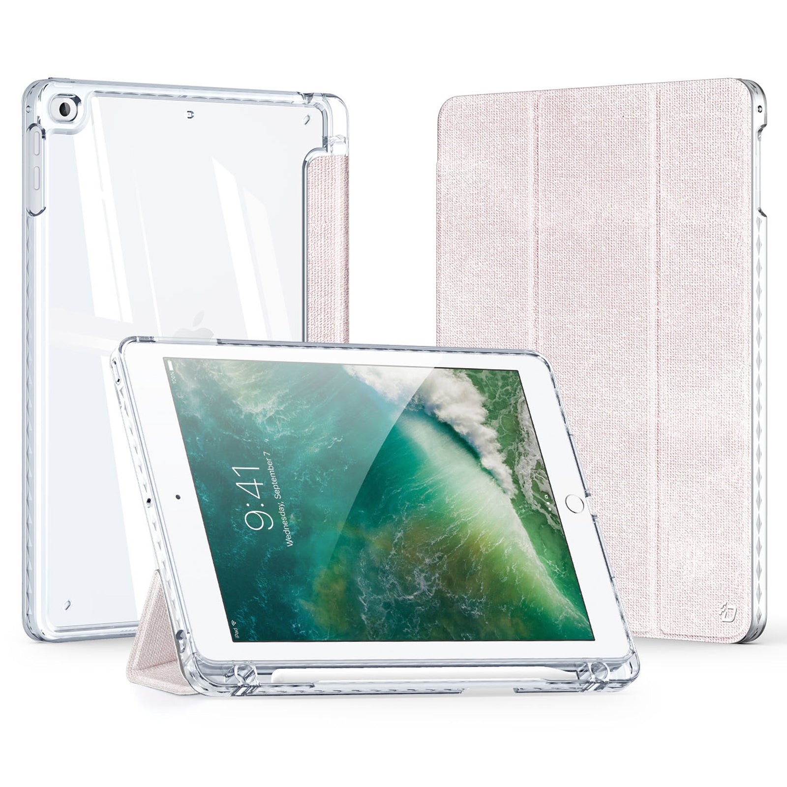 DUX DUCIS Unid Series For iPad 9.7-inch (2017) / (2018) / Air (2013) / Air 2 Case Auto Wake / Sleep PU Leather Clear Back Tablet Cover - Light Pink