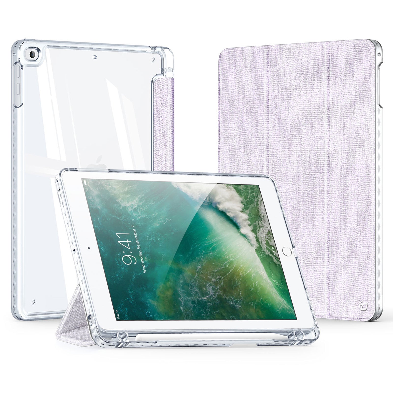 DUX DUCIS Unid Series For iPad 9.7-inch (2017) / (2018) / Air (2013) / Air 2 Case Auto Wake / Sleep PU Leather Clear Back Tablet Cover - Light Purple