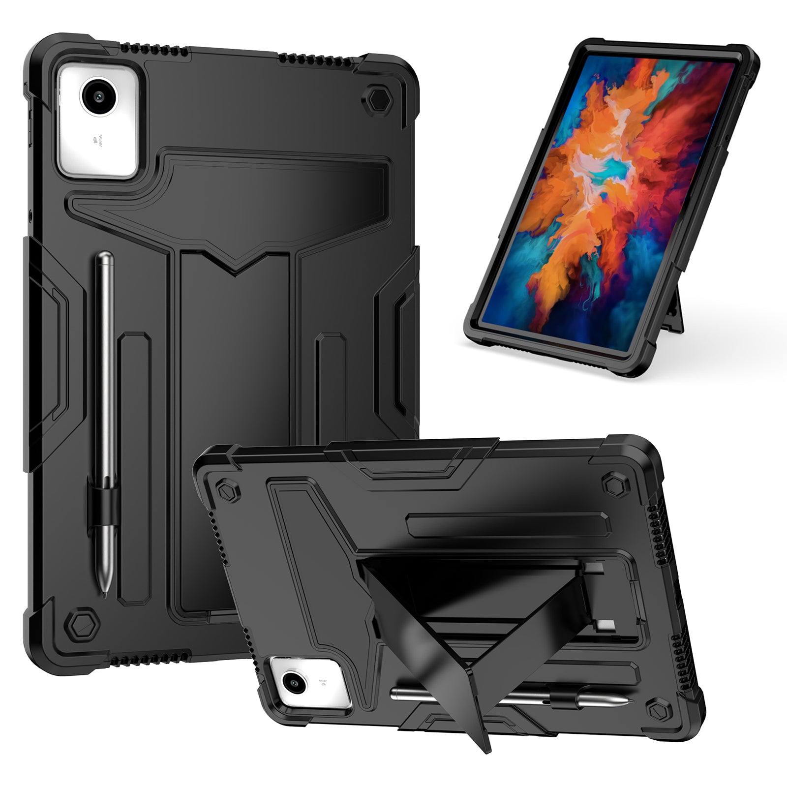 For Lenovo Tab M11 / Xiaoxin Pad 11 2024 Case Case T-Shaped Kickstand PC+Silicone Tablet Cover - Black