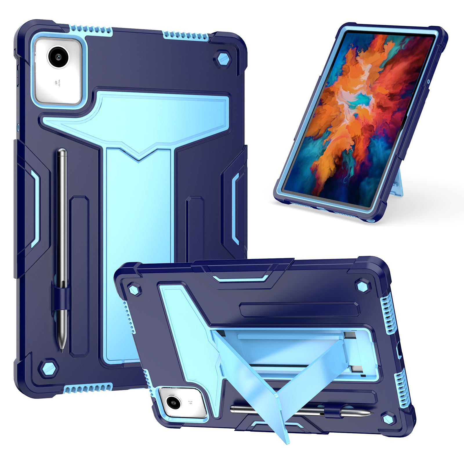 For Lenovo Tab M11 / Xiaoxin Pad 11 2024 Case Case T-Shaped Kickstand PC+Silicone Tablet Cover - Navy Blue+Blue