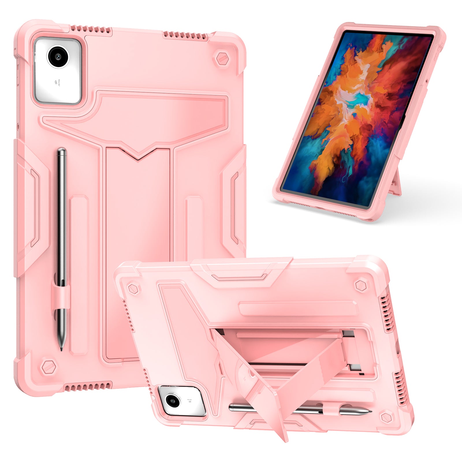 For Lenovo Tab M11 / Xiaoxin Pad 11 2024 Case Case T-Shaped Kickstand PC+Silicone Tablet Cover - Rose Gold