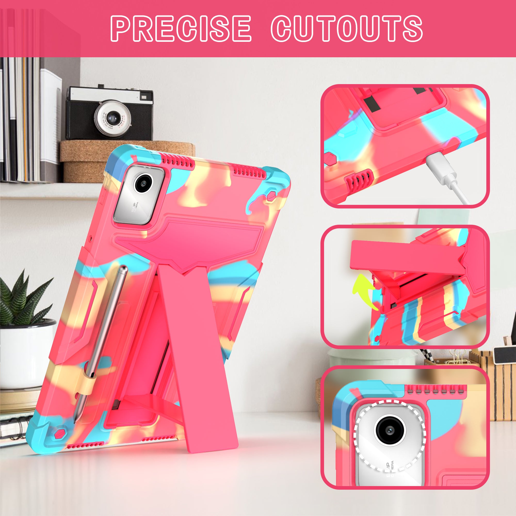 For Lenovo Tab M11 / Xiaoxin Pad 11 2024 Case Case T-Shaped Kickstand PC+Silicone Tablet Cover - Camo Rose