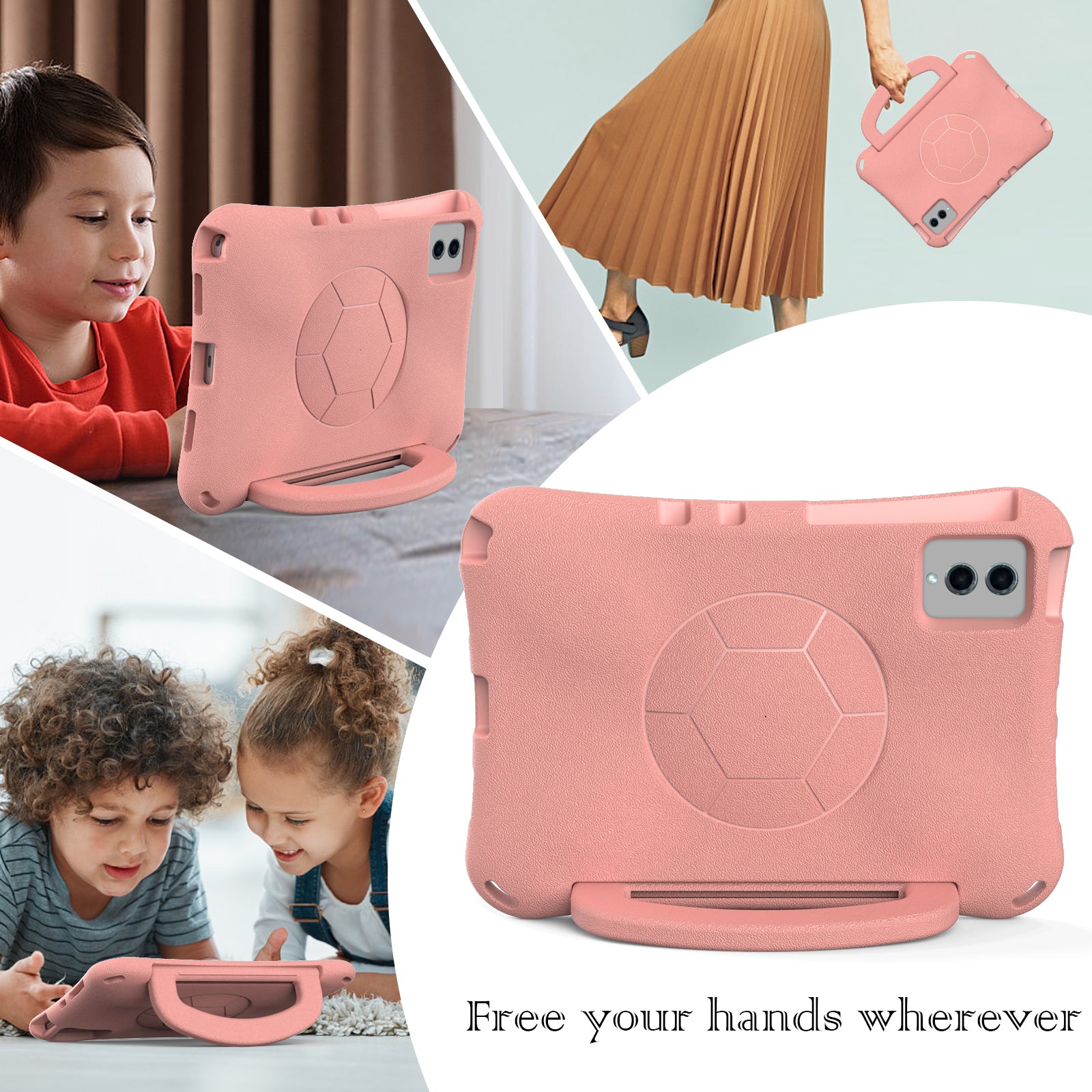 EVA Case for Samsung Galaxy Tab S7 / S8 / S9 / S9 FE / Xiaomi Pad 5 / Pad 5 Pro / Lenovo Tab M11 / Xiaoxin Pad 11 2024 , Kickstand Tablet Cover - Light Pink