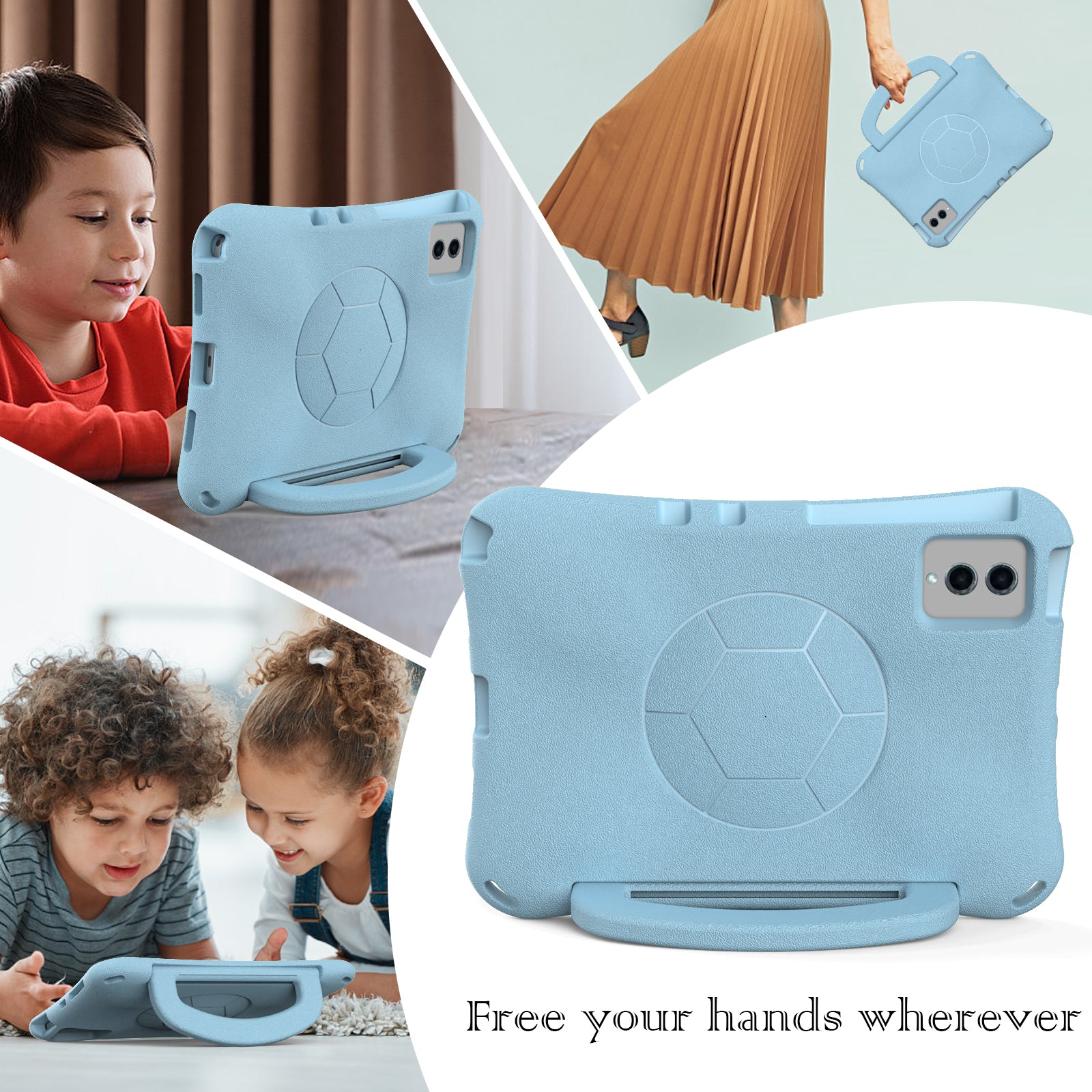 EVA Case for Samsung Galaxy Tab S7 / S8 / S9 / S9 FE / Xiaomi Pad 5 / Pad 5 Pro / Lenovo Tab M11 / Xiaoxin Pad 11 2024 , Kickstand Tablet Cover - Baby Blue