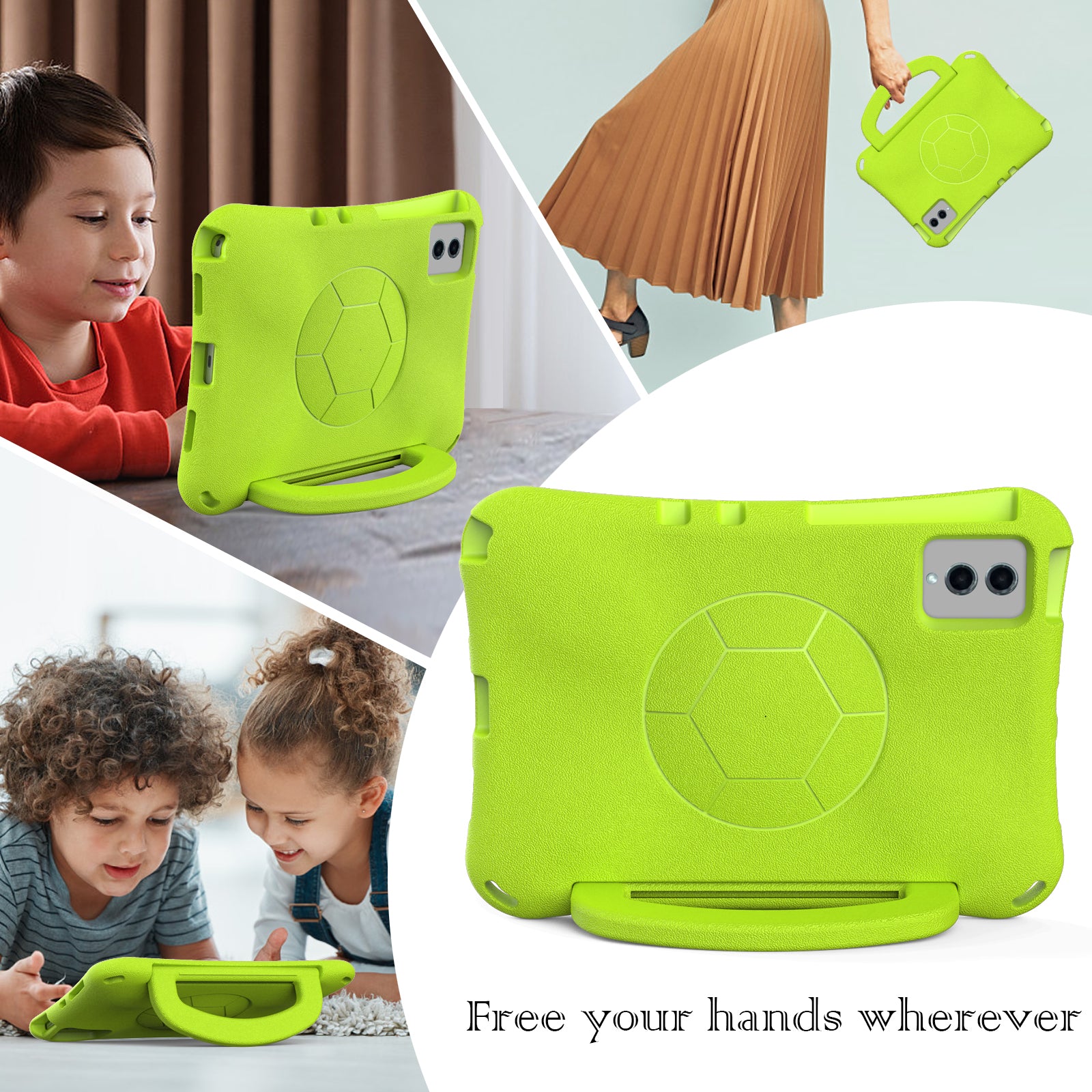 EVA Case for Samsung Galaxy Tab S7 / S8 / S9 / S9 FE / Xiaomi Pad 5 / Pad 5 Pro / Lenovo Tab M11 / Xiaoxin Pad 11 2024 , Kickstand Tablet Cover - Green