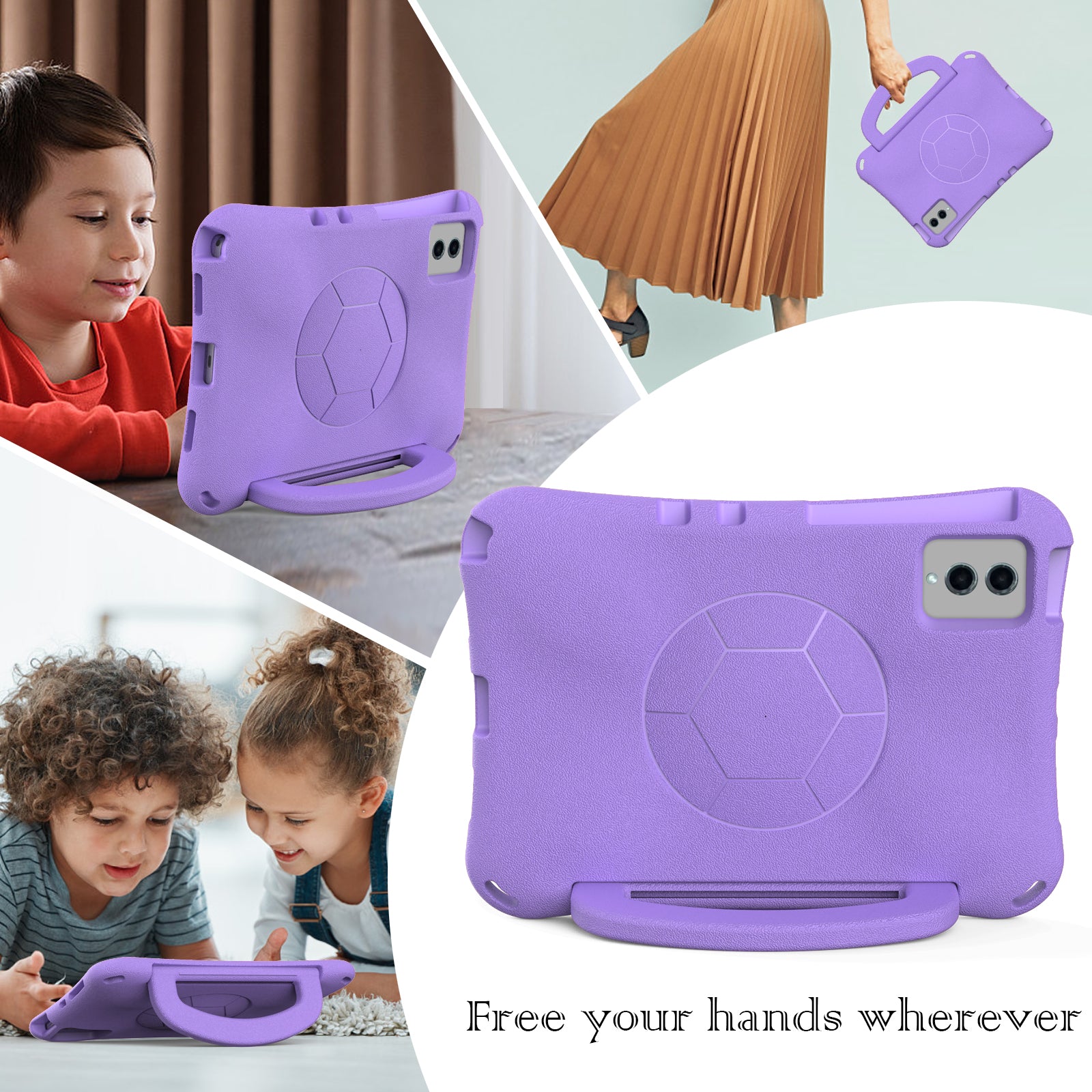 EVA Case for Samsung Galaxy Tab S7 / S8 / S9 / S9 FE / Xiaomi Pad 5 / Pad 5 Pro / Lenovo Tab M11 / Xiaoxin Pad 11 2024 , Kickstand Tablet Cover - Light Purple