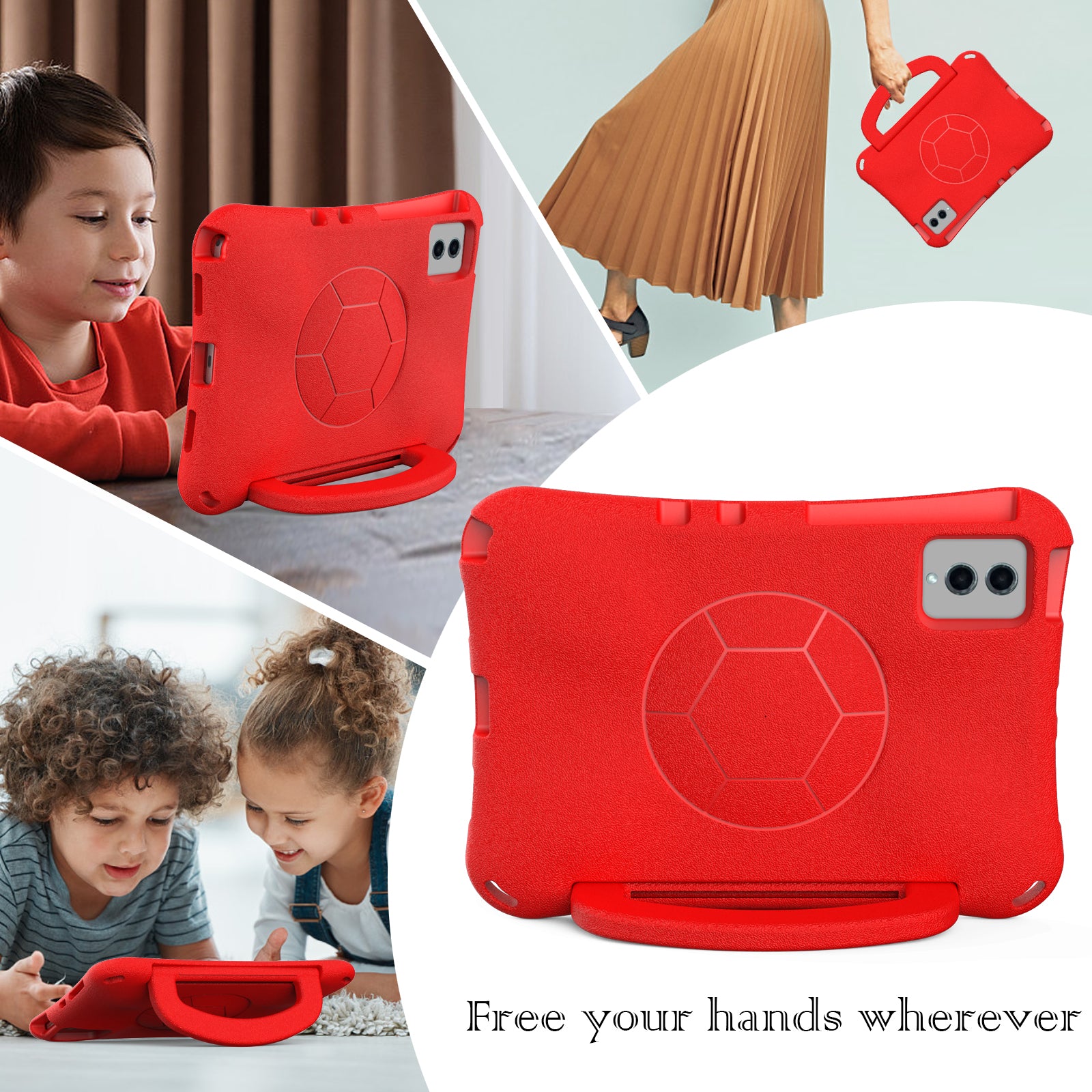 EVA Case for Samsung Galaxy Tab S7 / S8 / S9 / S9 FE / Xiaomi Pad 5 / Pad 5 Pro / Lenovo Tab M11 / Xiaoxin Pad 11 2024 , Kickstand Tablet Cover - Red