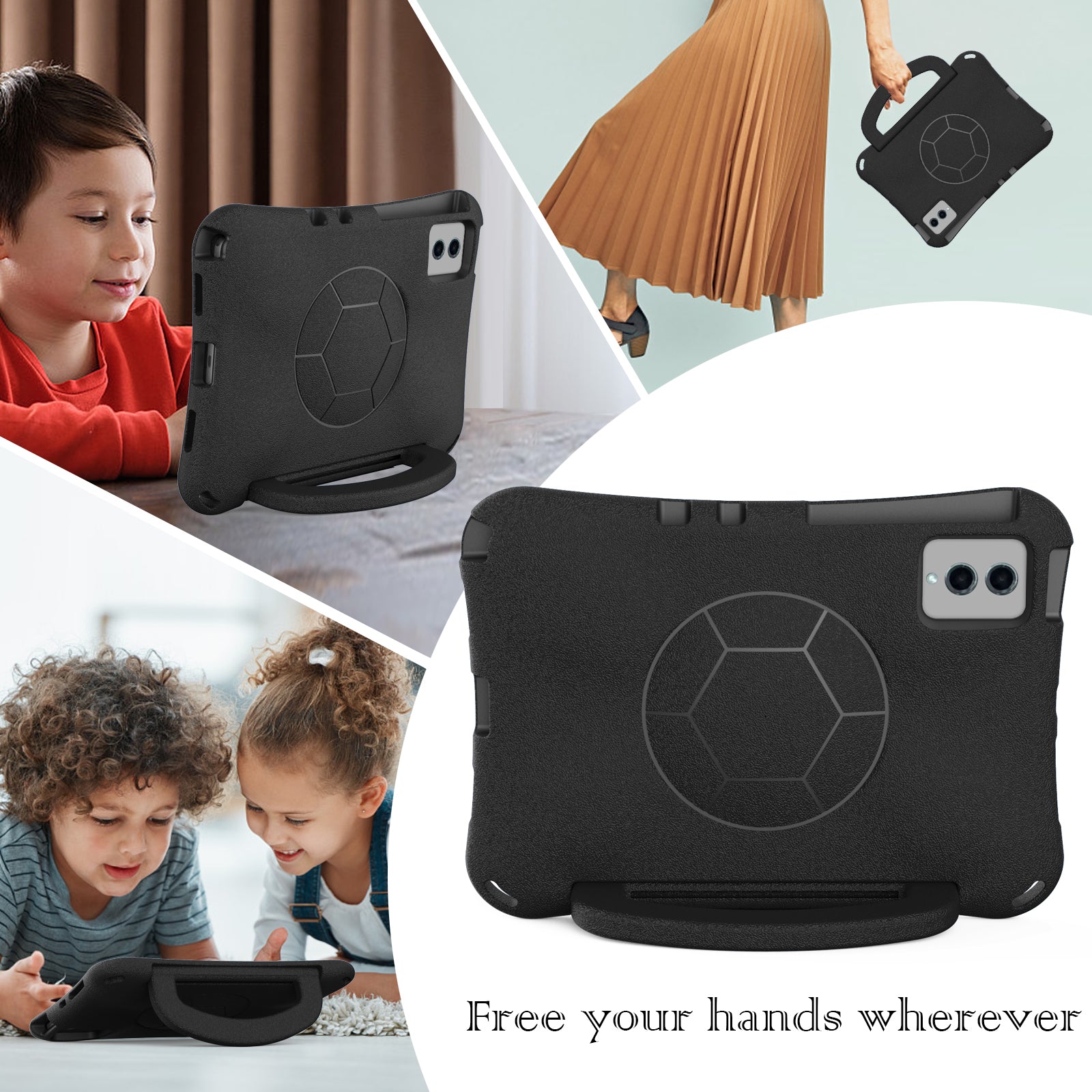 EVA Case for Samsung Galaxy Tab S7 / S8 / S9 / S9 FE / Xiaomi Pad 5 / Pad 5 Pro / Lenovo Tab M11 / Xiaoxin Pad 11 2024 , Kickstand Tablet Cover - Black