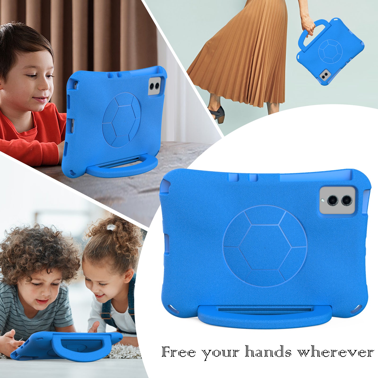 EVA Case for Samsung Galaxy Tab S7 / S8 / S9 / S9 FE / Xiaomi Pad 5 / Pad 5 Pro / Lenovo Tab M11 / Xiaoxin Pad 11 2024 , Kickstand Tablet Cover - Blue