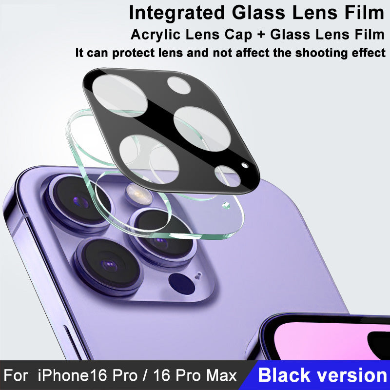 IMAK For iPhone 16 Pro  /  16 Pro Max Tempered Glass Camera Lens Protector+Acrylic Lens Cap (Black Version)