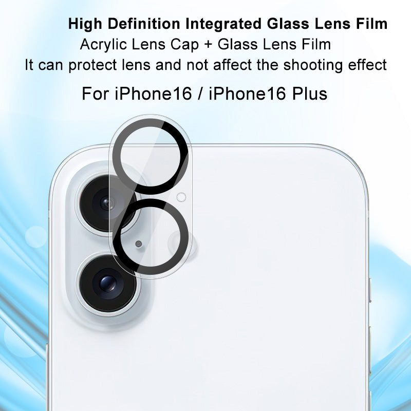 IMAK For iPhone 16 / 16 Plus Camera Lens Film Acrylic Lens Cap + Tempered Glass Lens Film