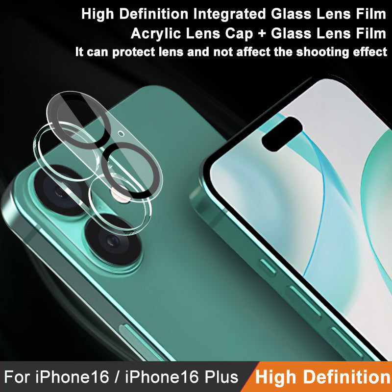 IMAK For iPhone 16 / 16 Plus Camera Lens Film Acrylic Lens Cap + Tempered Glass Lens Film