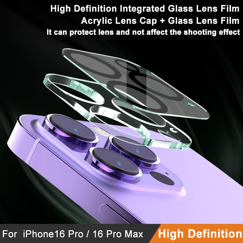 IMAK For iPhone 16 Pro / 16 Pro Max Tempered Glass HD Camera Lens Protector + Acrylic Lens Cap