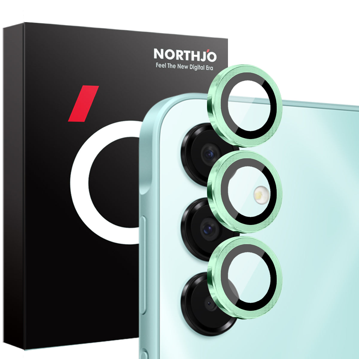 NORTHJO 1 Set For Samsung Galaxy A16 5G / A16 4G Camera Lens Flim+Tempered Glass+Metal Ring Lens Protector - Green