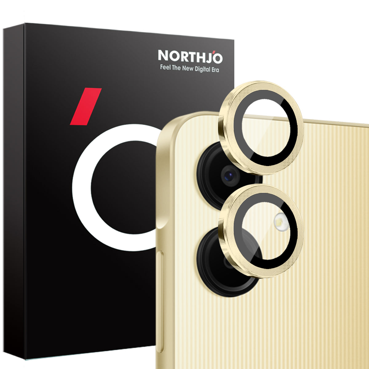 NORTHJO 1 Set For Samsung Galaxy A06 Camera Lens Flim+Tempered Glass+Metal Ring Lens Protector - Gold