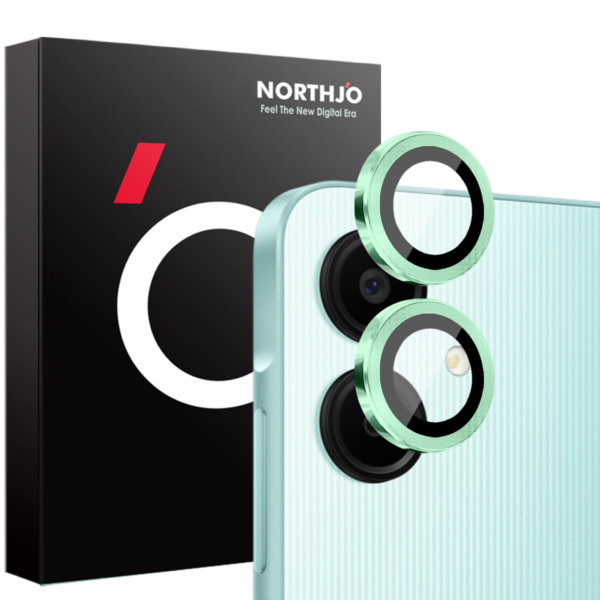 NORTHJO 1 Set For Samsung Galaxy A06 Camera Lens Flim+Tempered Glass+Metal Ring Lens Protector - Green