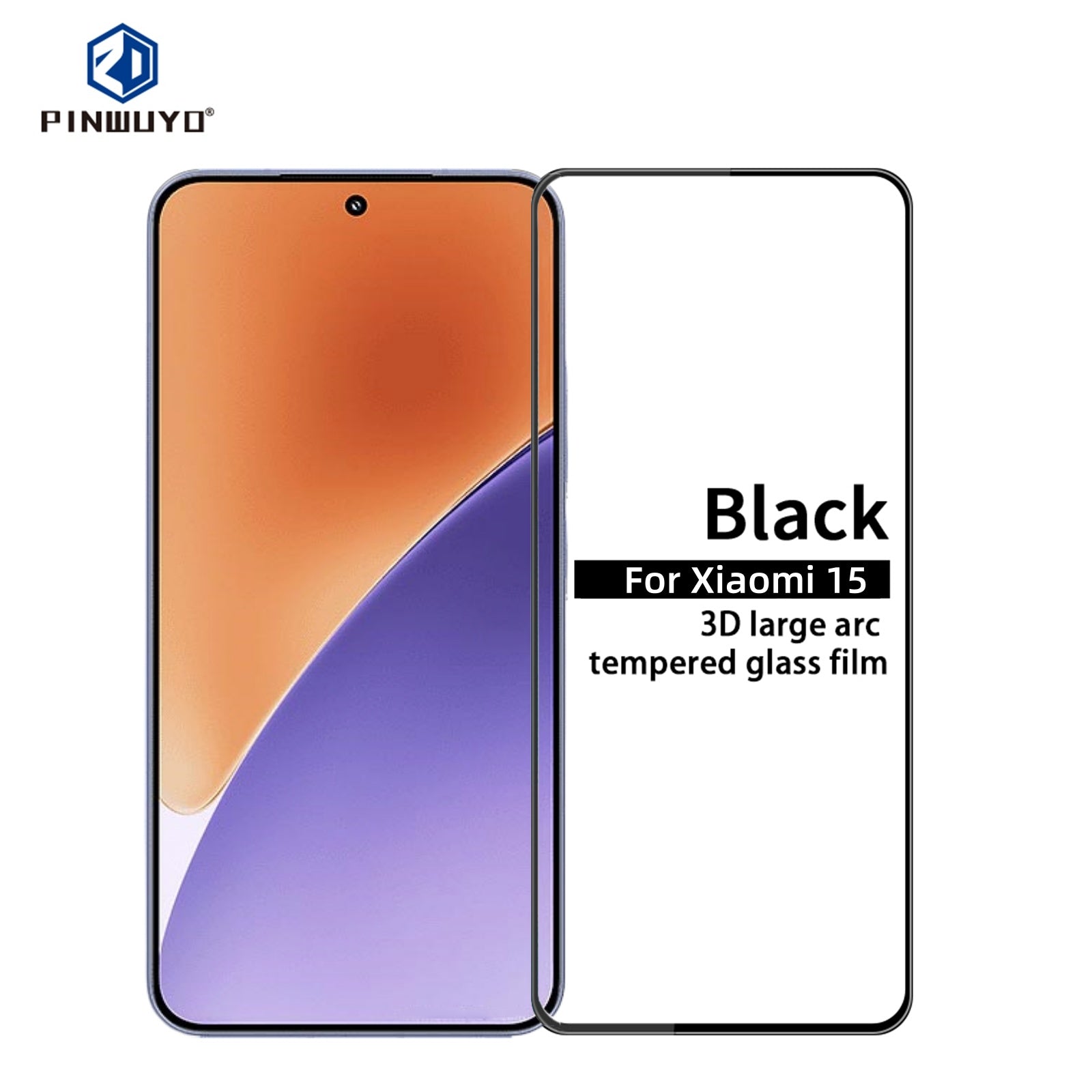 For Xiaomi 15 Tempered Glass Film PINWUYO Explosion-proof 9H 3D Full Screen Protector - Black