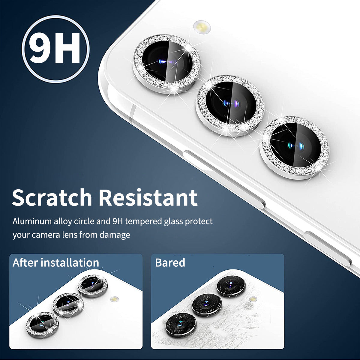 ENKAY HAT PRINCE For Samsung Galaxy S24 Camera Lens Protector Glitter Decor Individual Lens Film - Silver