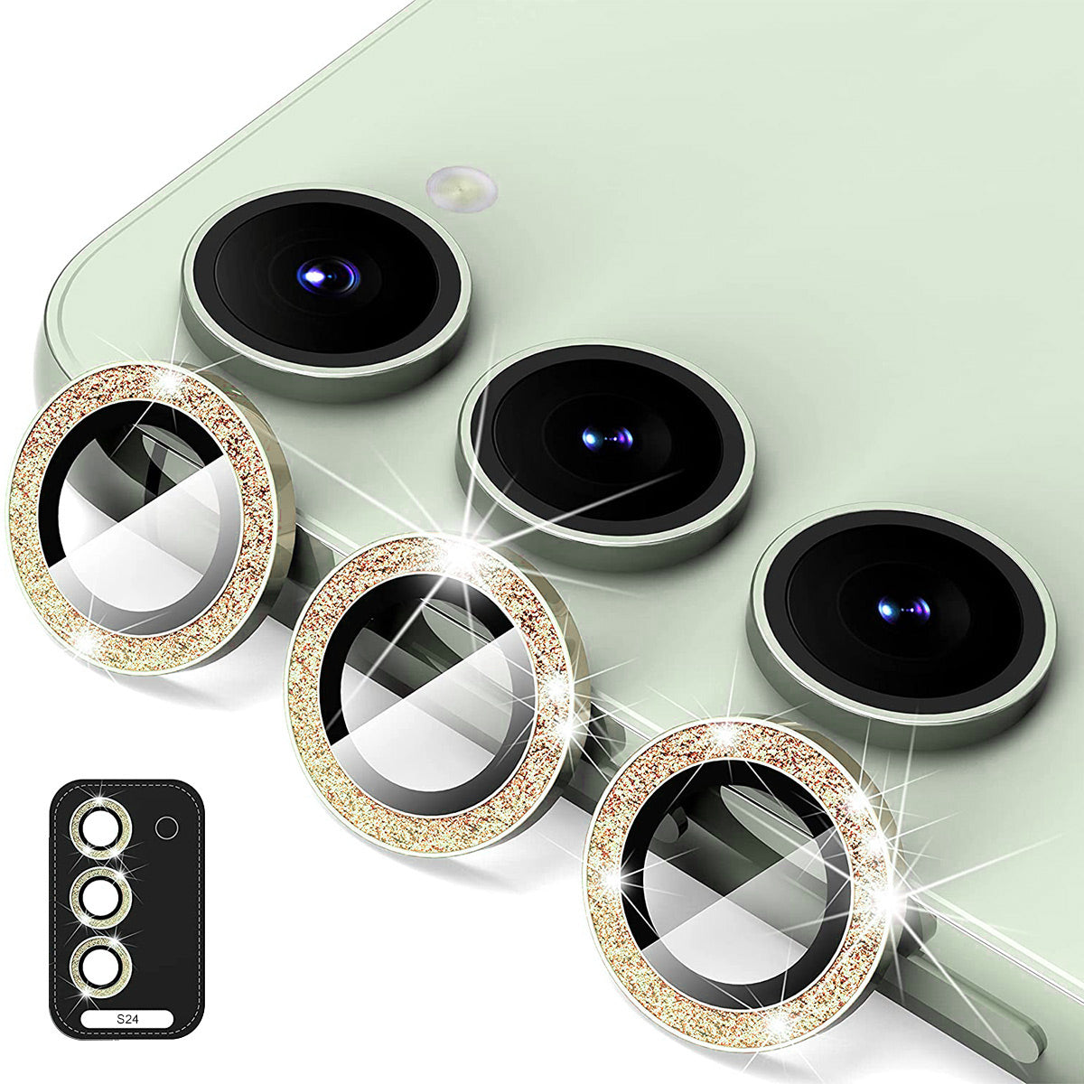 ENKAY HAT PRINCE For Samsung Galaxy S24 Camera Lens Protector Glitter Decor Individual Lens Film - Yellow