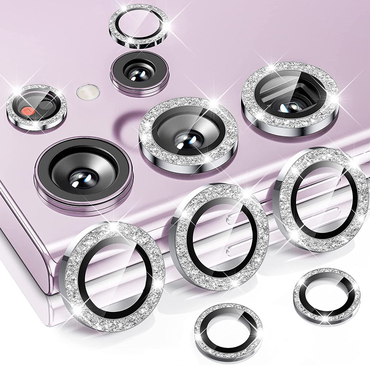 ENKAY HAT PRINCE For Samsung Galaxy S24 Ultra Camera Lens Protector Aluminum Alloy Glitter Ring Lens Film - Silver