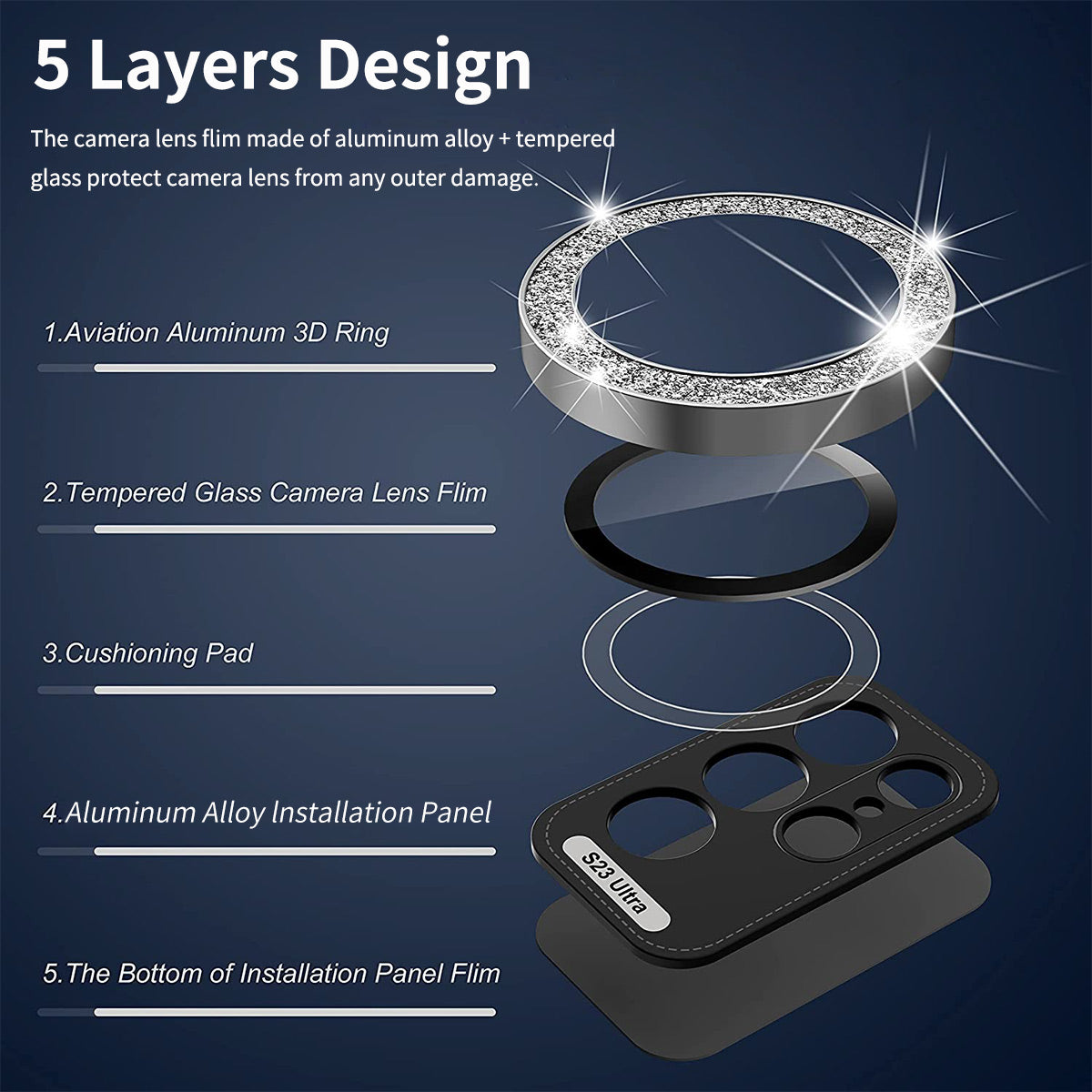 ENKAY HAT PRINCE For Samsung Galaxy S24 Ultra Camera Lens Protector Aluminum Alloy Glitter Ring Lens Film - Black