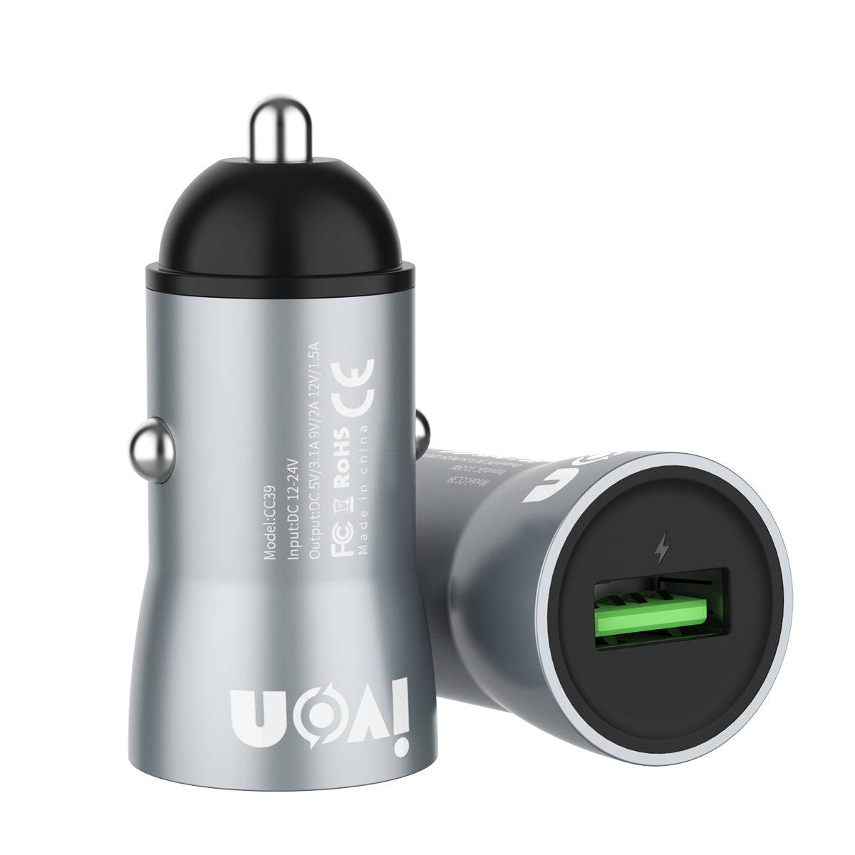 IVON CC39 3.1A QC3.0 Fast Charging Cigarette Lighter Car Charger Adapter - Type C Cable