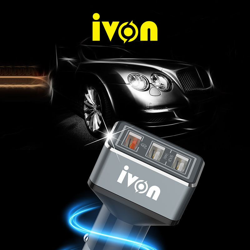 IVON CC36 5V 4.2A + QC3.0 3 USB Fast Charging Cigarette Lighter Car Charger Adapter