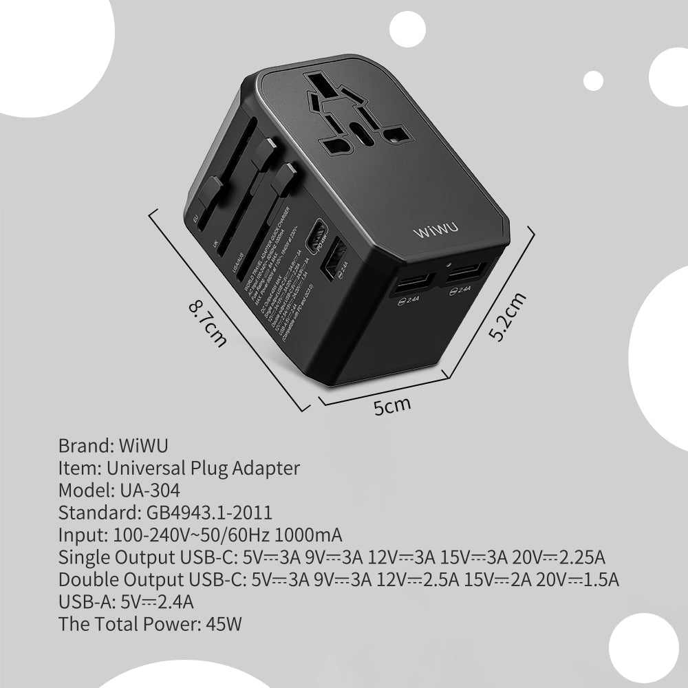 WIWU UA304 45W PD Universal Travel Adapter Wall Charger