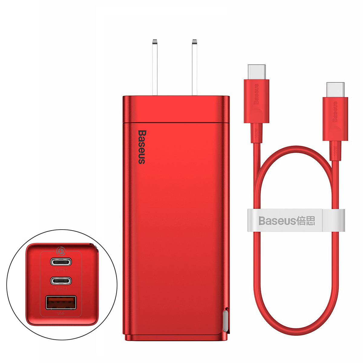 BASEUS GaN2 Pro Quck Charger Dual Type-C + USB 65W Wall Charger[CN Plug] + Type-C Charging Cable 100W 5A