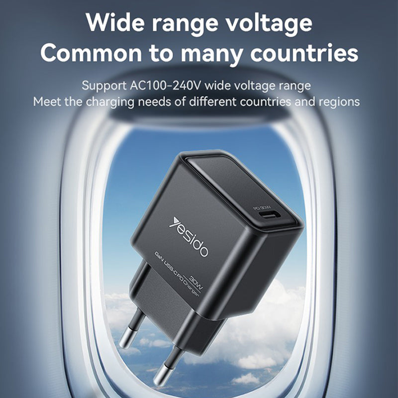 YESIDO YC63 GaN 30W Fast Charging Wall Charger Type-C Plug Travel Adapter (EU Plug)