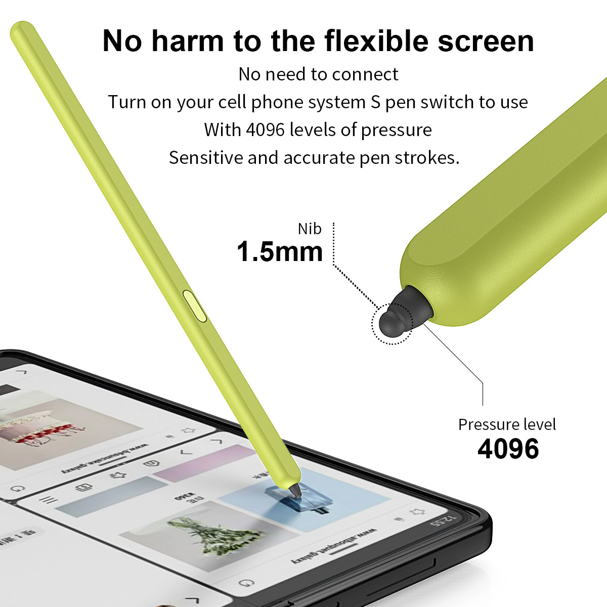 Stylus Replacement for Samsung Galaxy Z Fold5 5G / Fold6 5G Electromagnetic Pen (Without Bluetooth) - Yellow