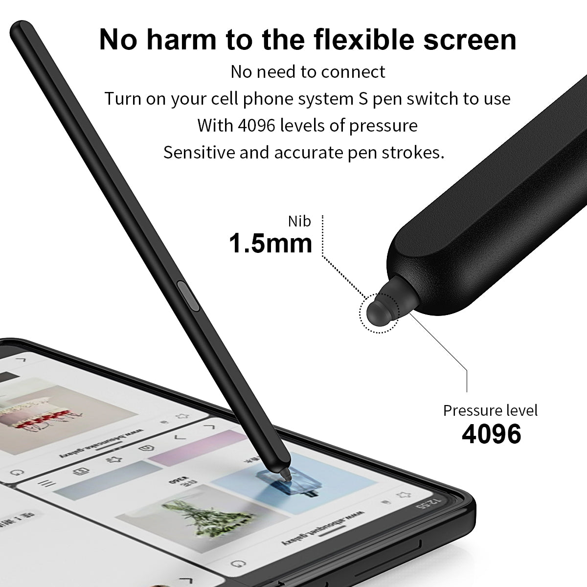 Stylus Replacement for Samsung Galaxy Z Fold5 5G / Fold6 5G Electromagnetic Pen (Without Bluetooth) - Black