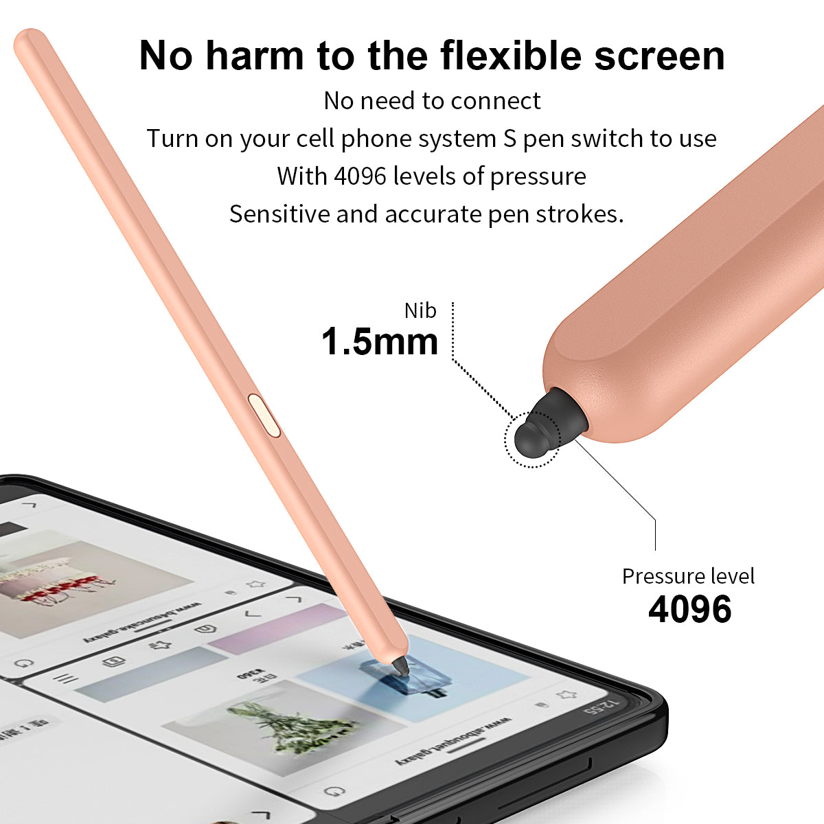 Stylus Replacement for Samsung Galaxy Z Fold5 5G / Fold6 5G Electromagnetic Pen (Without Bluetooth) - Pink